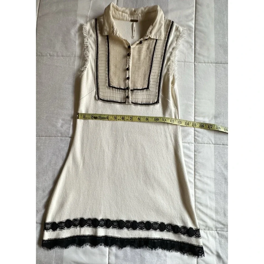 Free People Ivory & Black Apron Style Dress XS Sleeveless Collar - Picture 6 of 12
